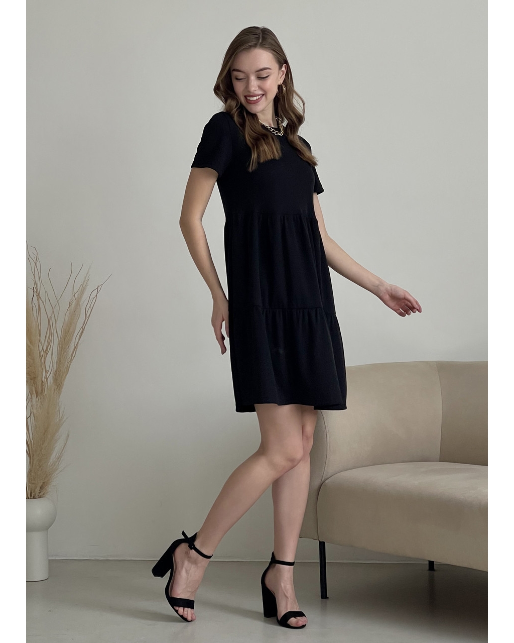 Вільна сукня трапеція міді чорна Makroni 700001221