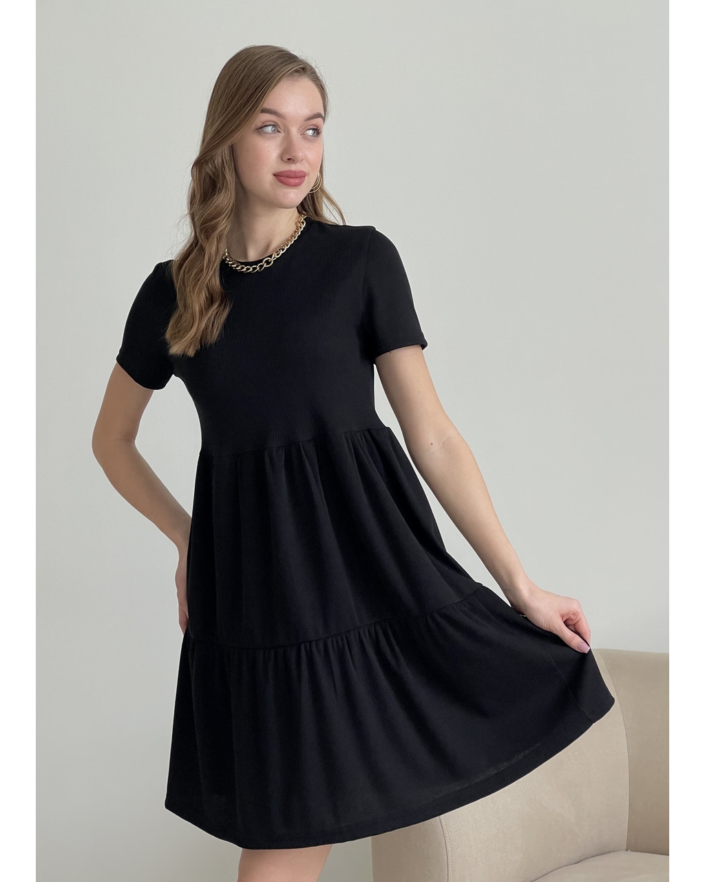Вільна сукня трапеція міді чорна Makroni 700001221