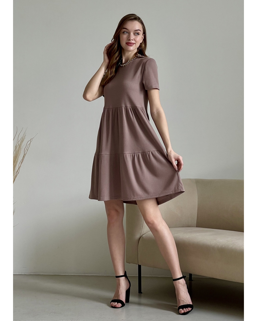 Вільна сукня трапеція міді колір мокко Merlini Марконі 700001224
