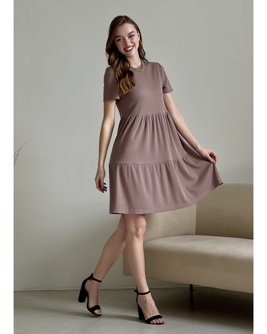 Вільна сукня трапеція міді колір мокко Merlini Марконі 700001224