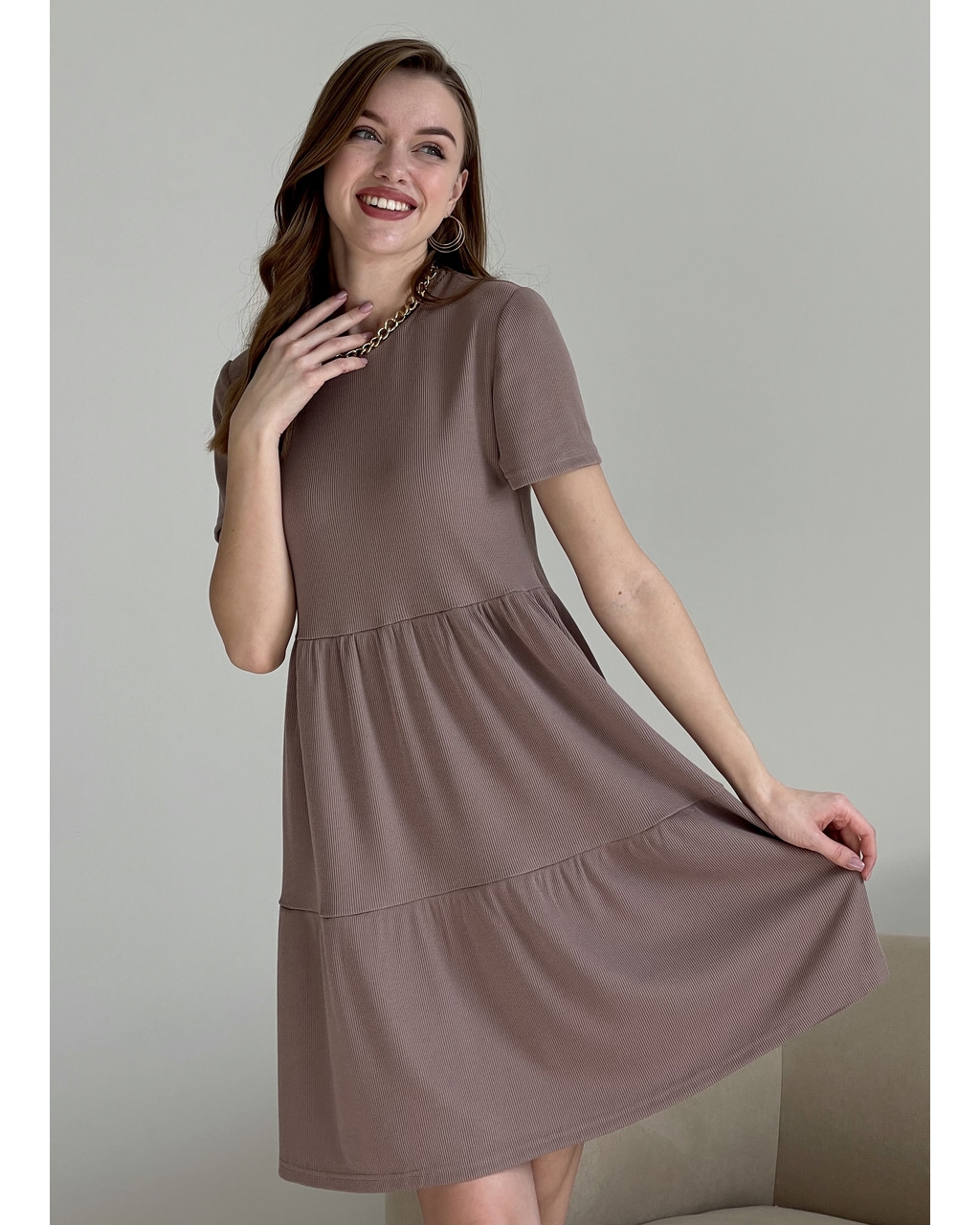 Вільна сукня трапеція міді колір мокко Merlini Марконі 700001224