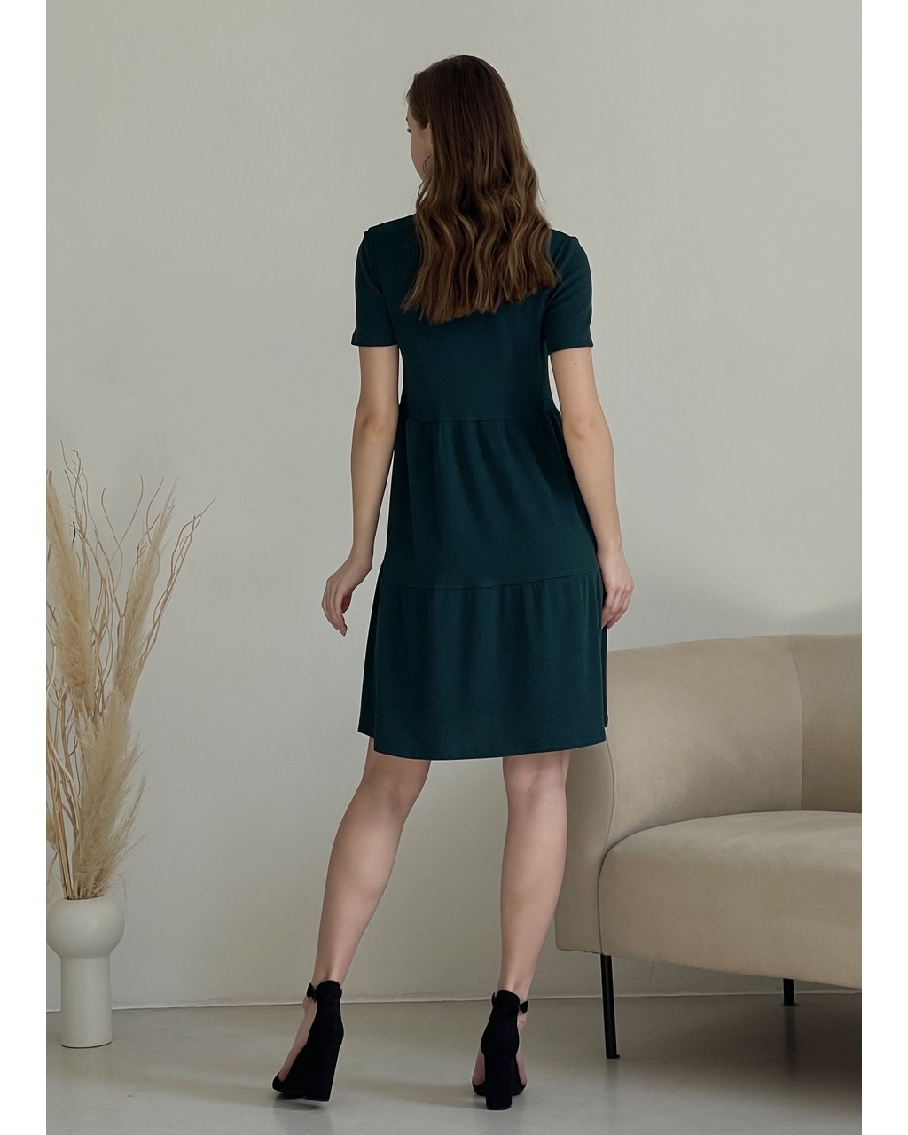 Свободное платье трапеция миди зеленое Makroni 700001232