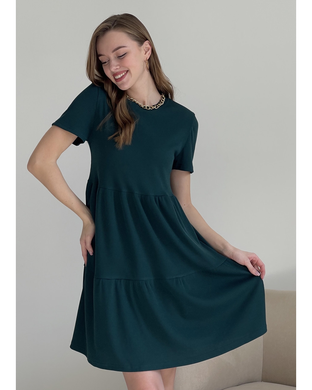 Свободное платье трапеция миди зеленое Makroni 700001232