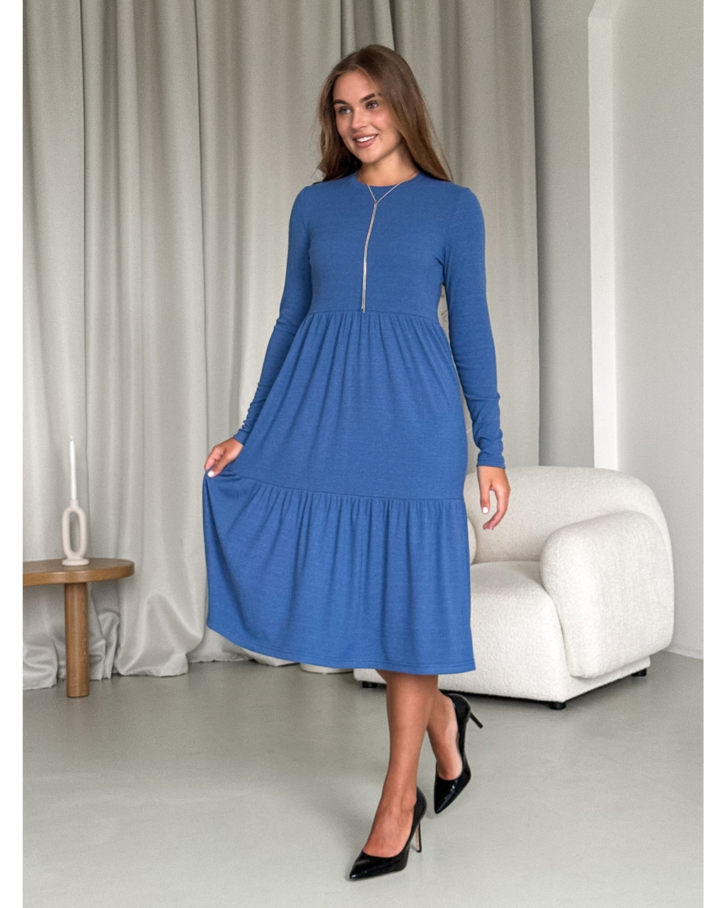 Свободное платье в рубчик синее Anno 700001503