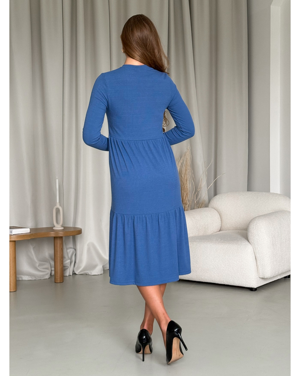 Свободное платье в рубчик синее Anno 700001503
