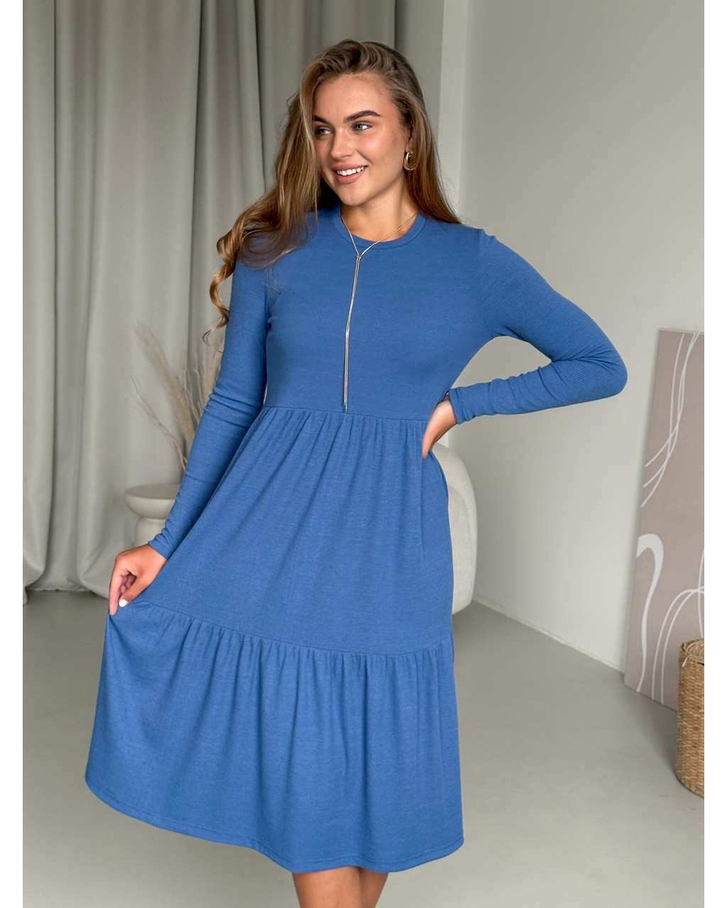 Свободное платье в рубчик синее Anno 700001503