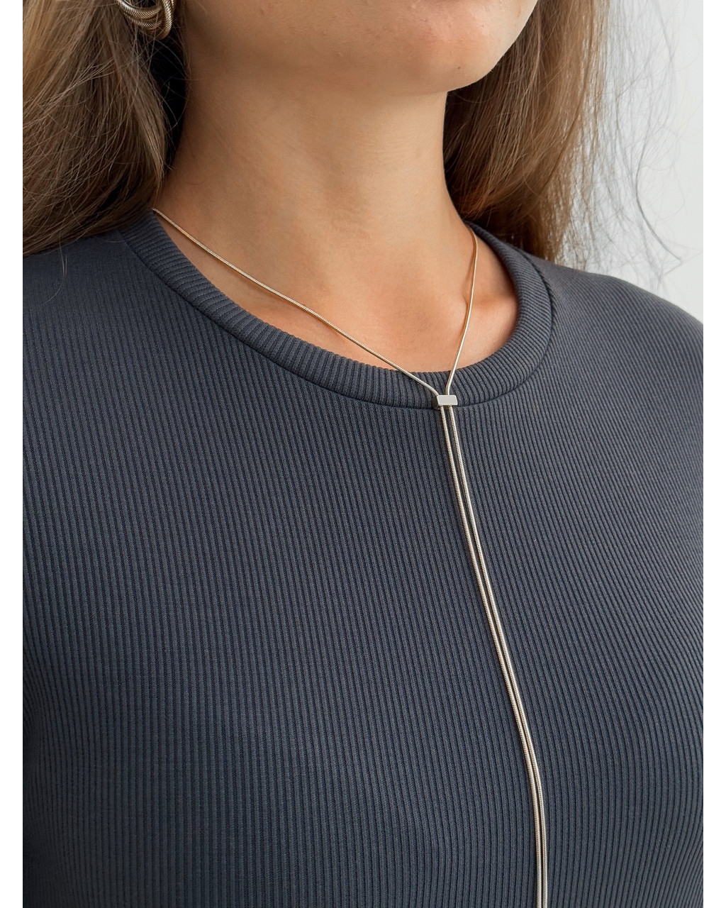 Свободное платье в рубчик серое Анно 700001504