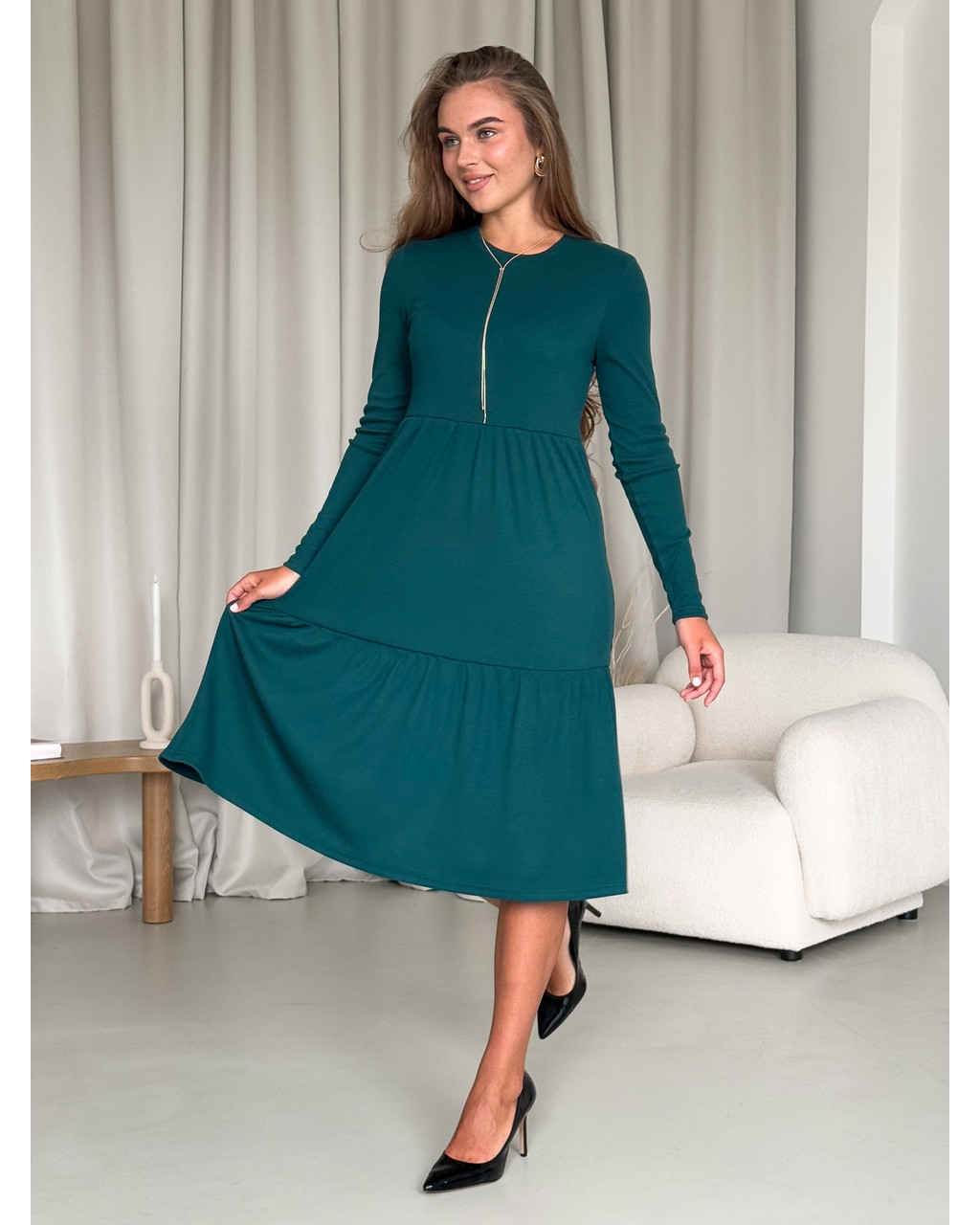 Свободное платье в рубчик зеленое Merlini Анно 700001505