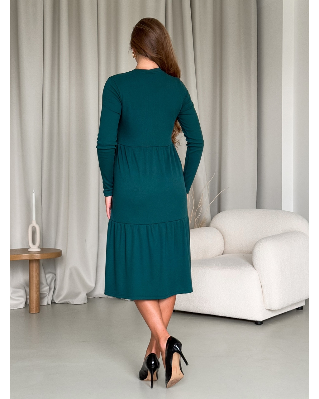 Свободное платье в рубчик зеленое Merlini Анно 700001505