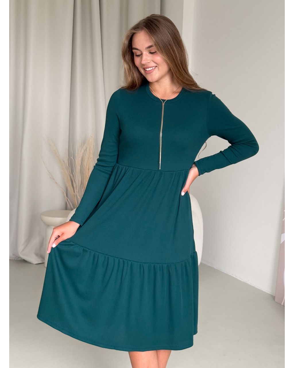 Свободное платье в рубчик зеленое Merlini Анно 700001505