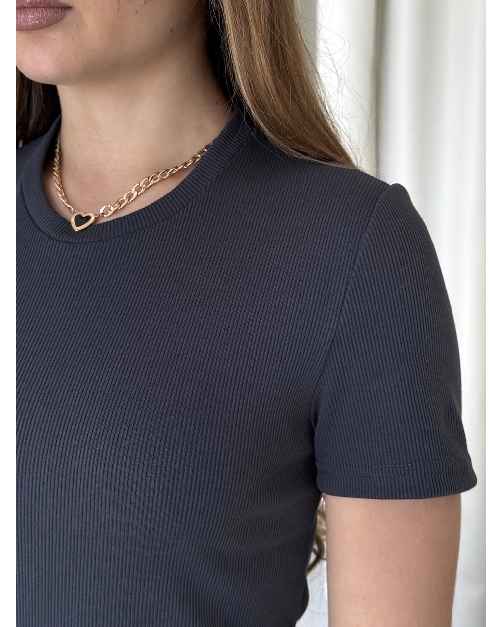 Довга сукня-футболка в рубчик сіра Merlini Кассо 700000130