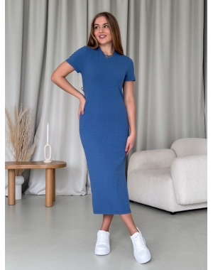 Довга сукня-футболка в рубчик синя Merlini Кассо 700000131