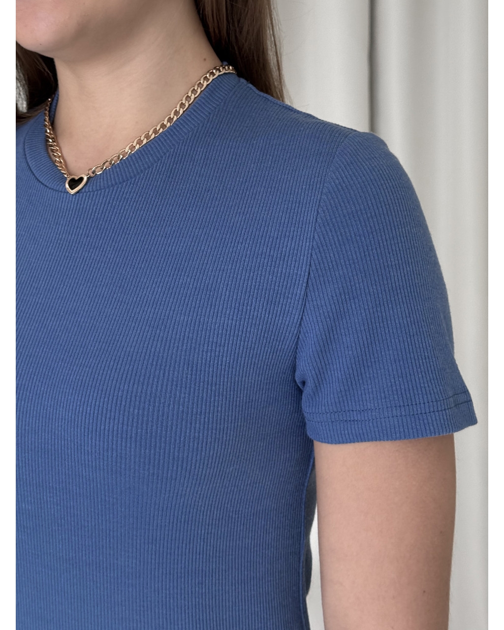 Длинное платье-футболка в рубчик синее Merlini Кассо 700000131