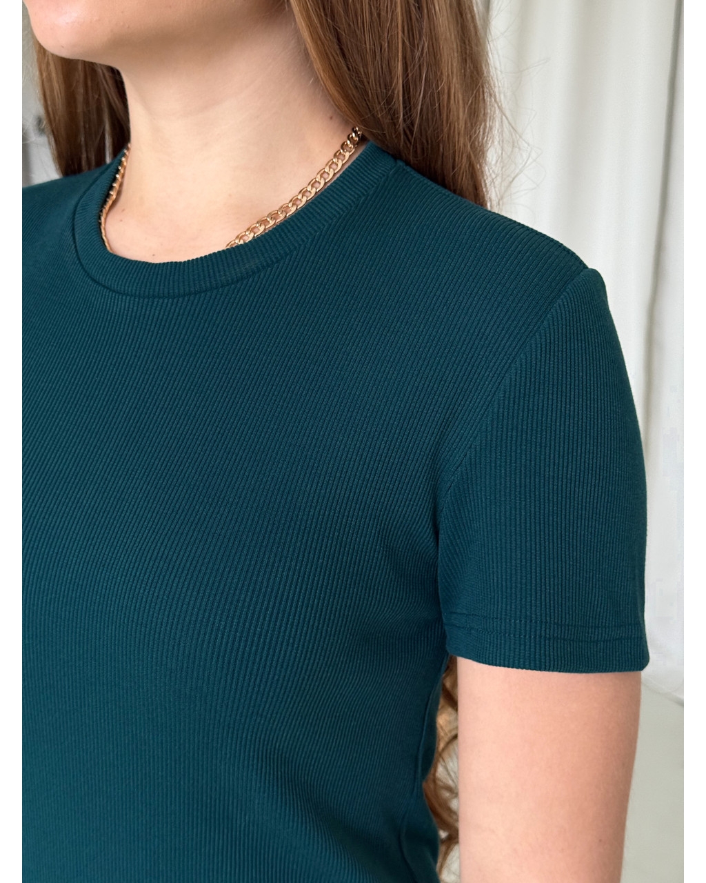 Длинное платье-футболка в рубчик зеленое Kasso 700000132