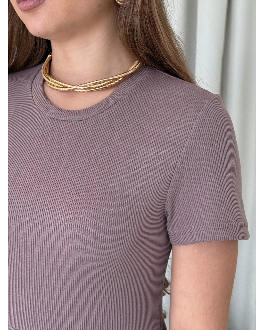 Платье со свободными бедрами в рубчик бежевое Merlini Реджо 700001582