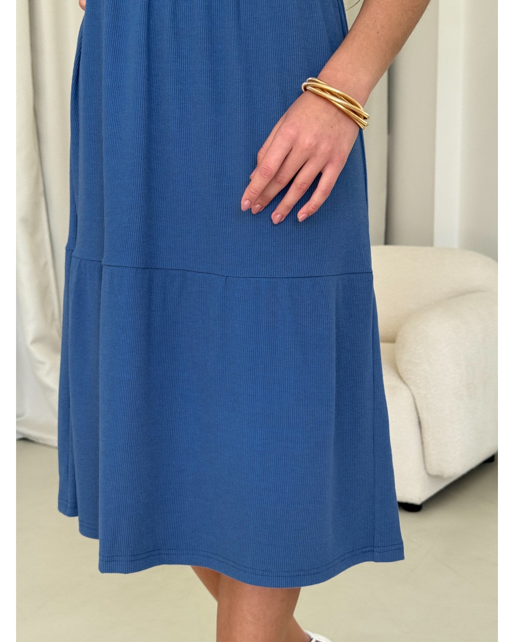 Платье со свободными бедрами в рубчик синее Merlini Реджо 700001583