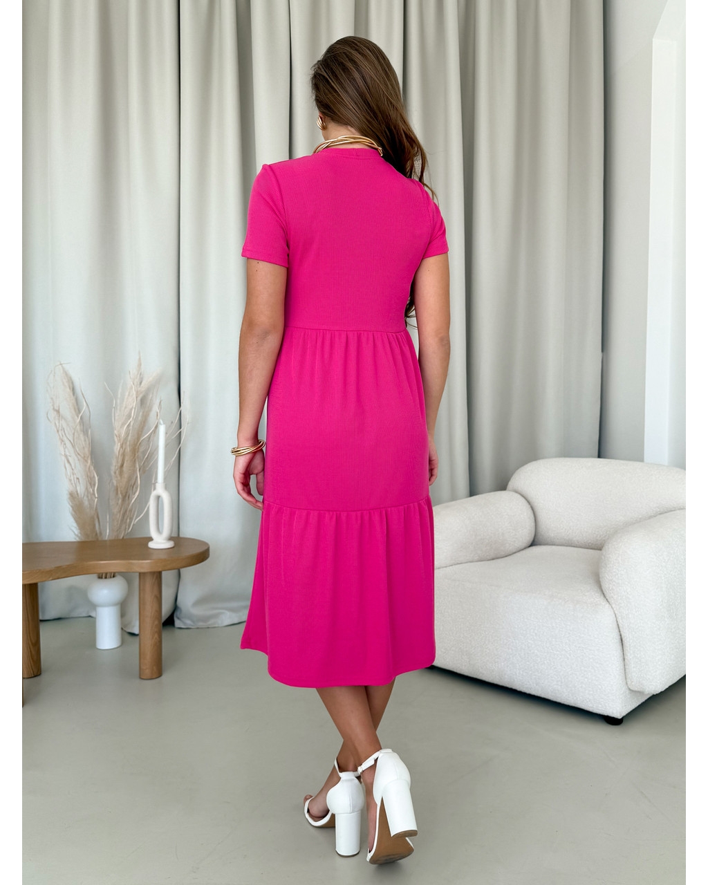 Сукня з вільними стегнами в рубчик рожева Redjo 700001586