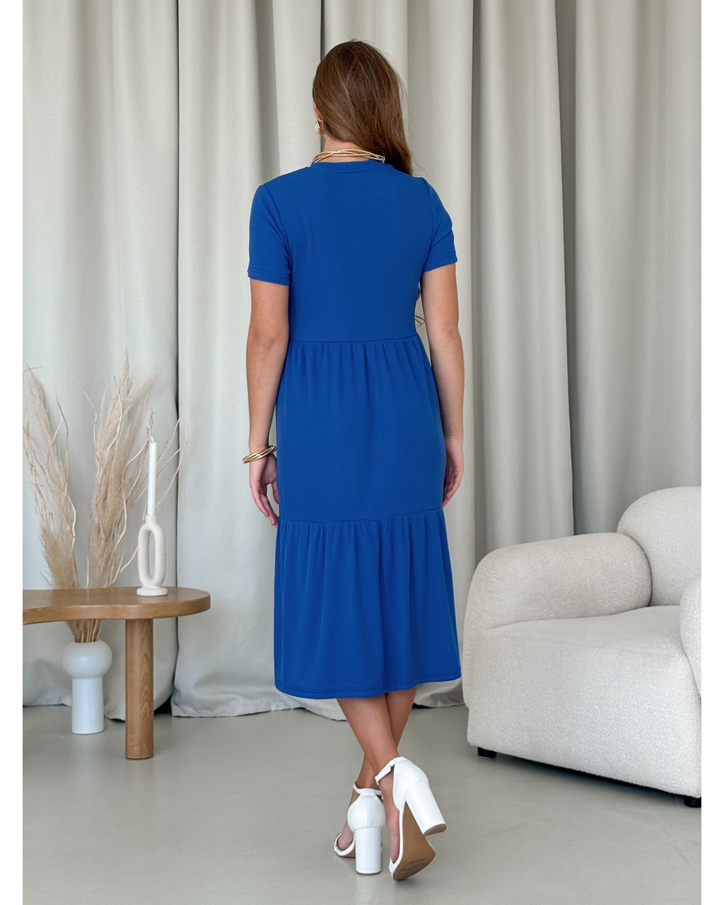 Сукня з вільними стегнами в рубчик синя Redjo 700001587