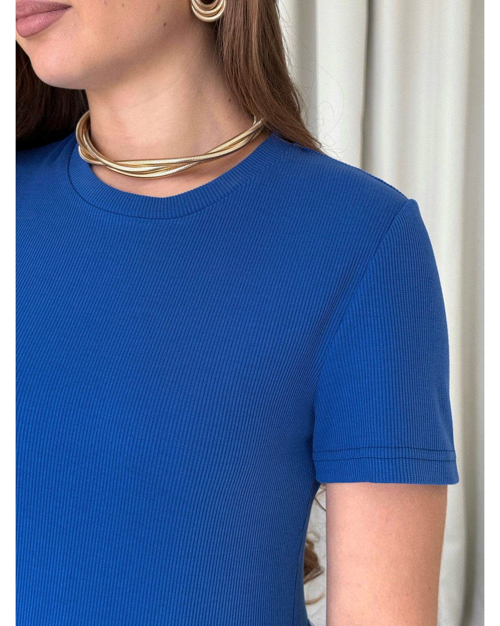 Сукня з вільними стегнами в рубчик синя Redjo 700001587