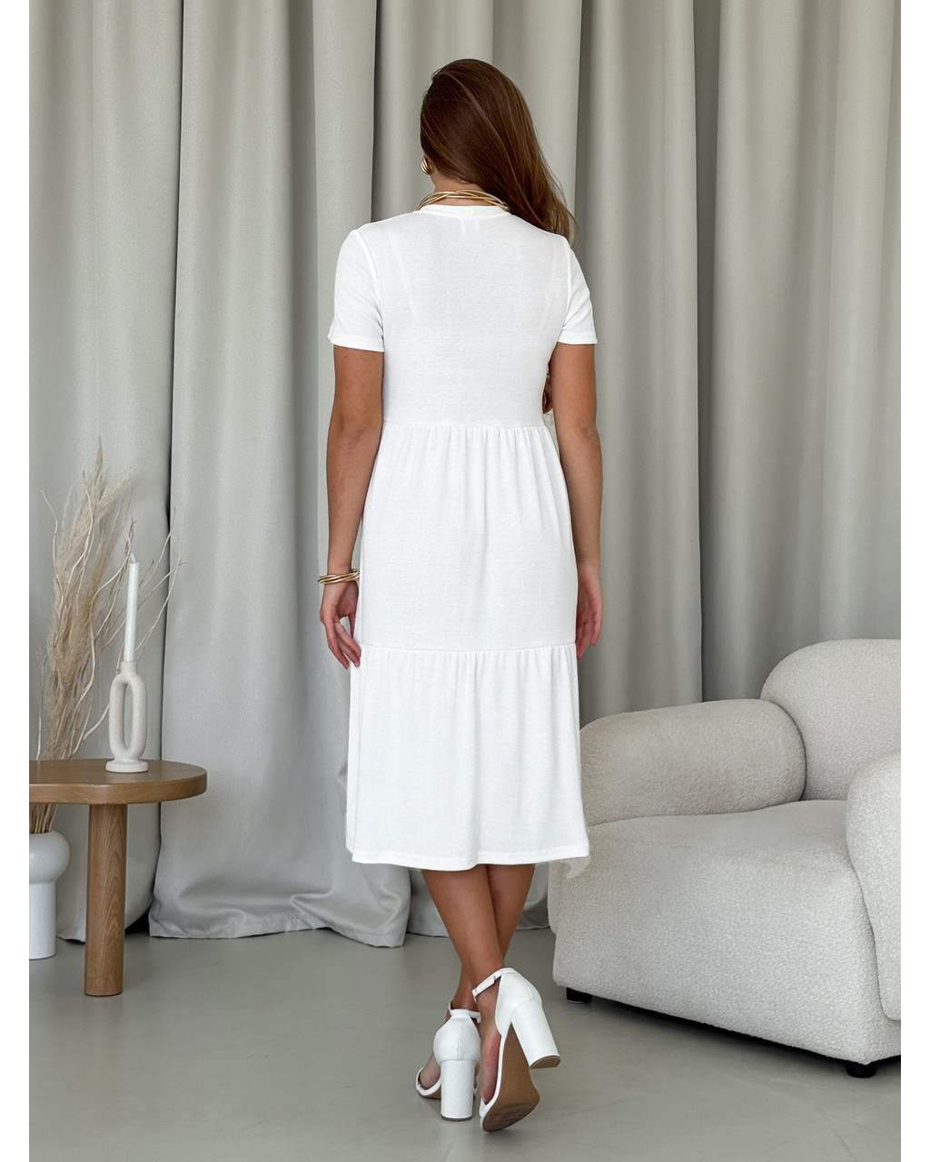 Сукня з вільними стегнами в рубчик біла Merlini Реджо 700001589