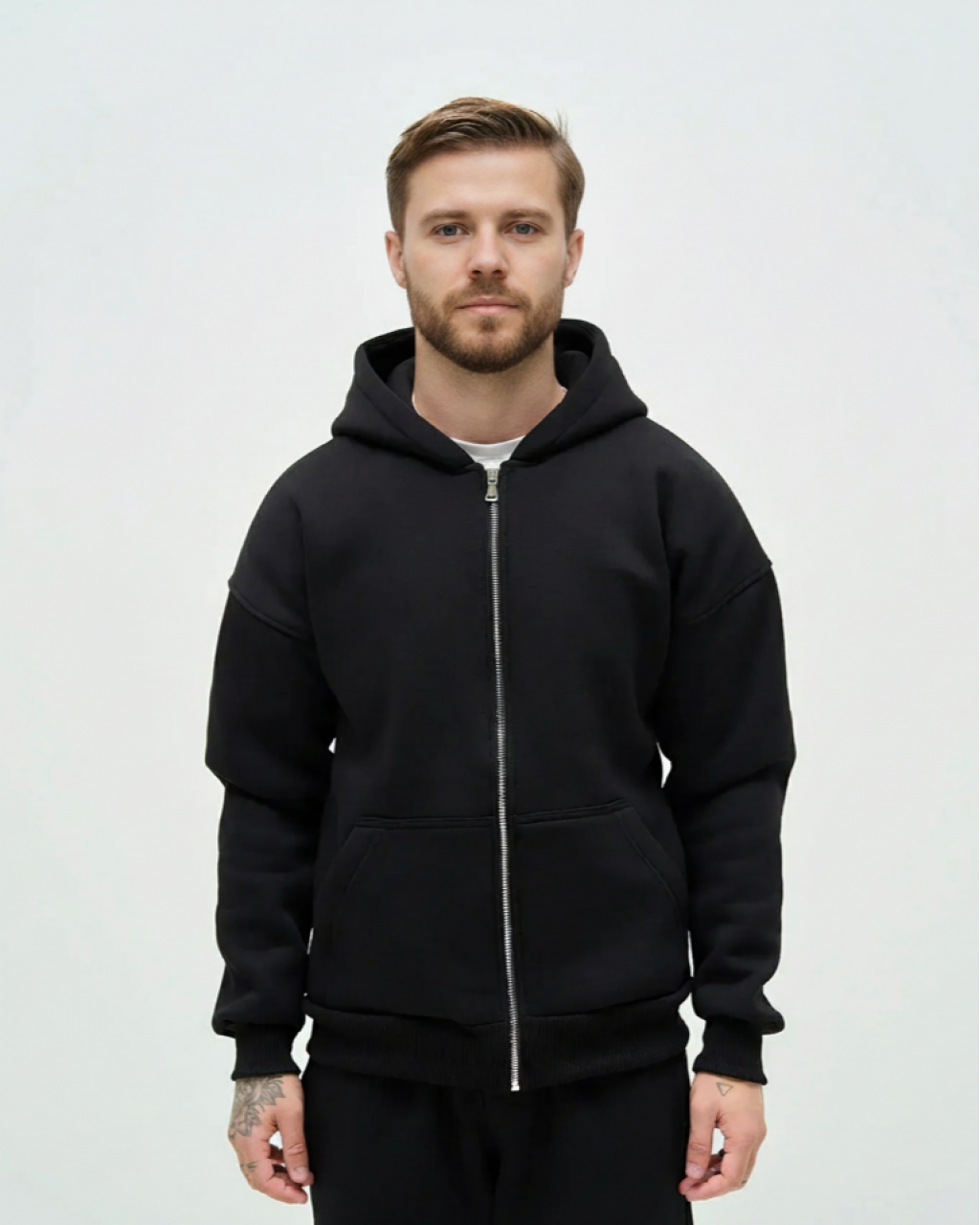 Чоловіче худі на блискавці чорне з капюшоном Mishe 3212001