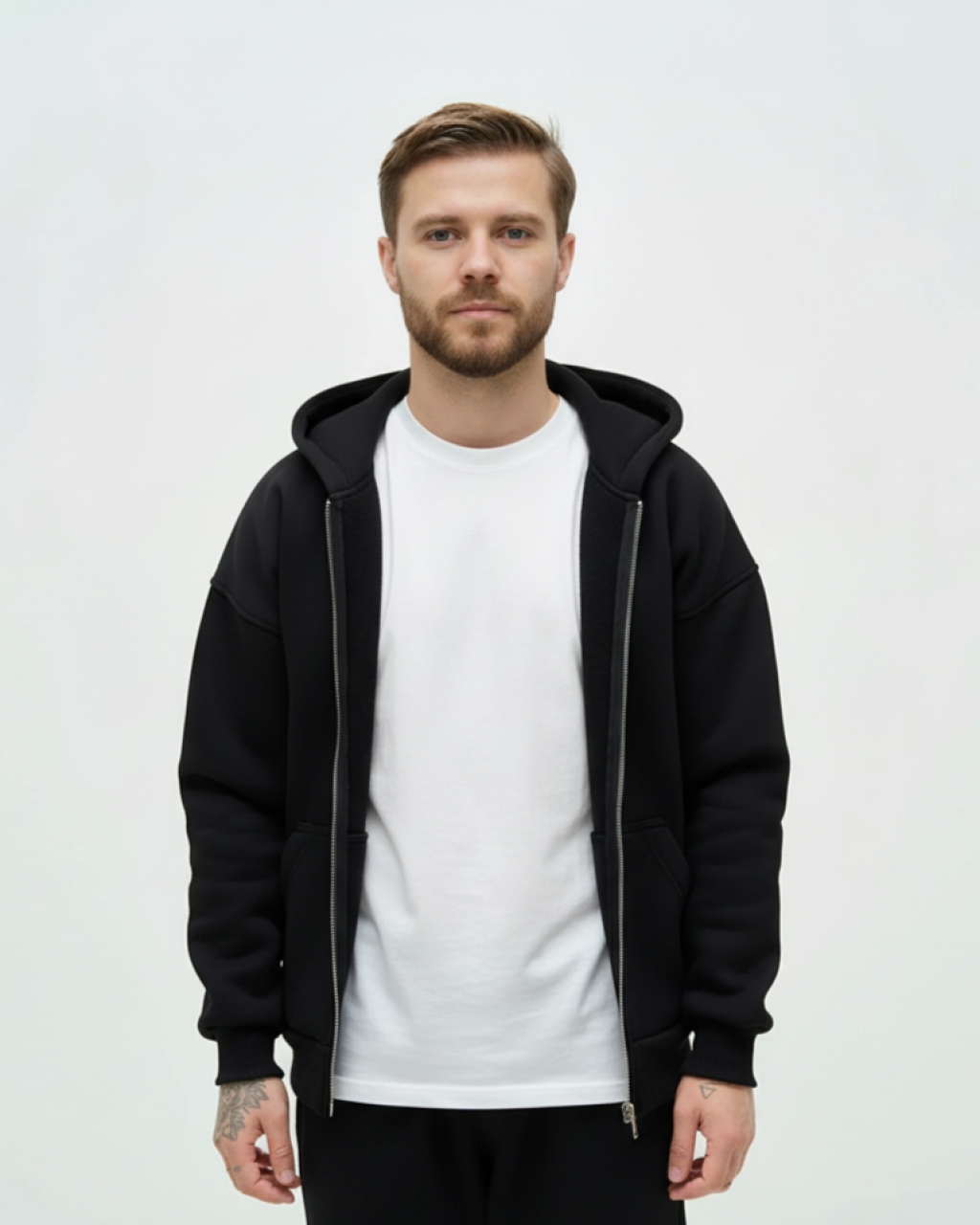 Чоловіче худі на блискавці чорне з капюшоном Mishe 3212001