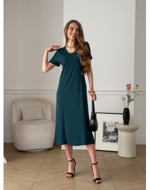 Довга сукня-футболка в рубчик зелена Zara 700001845