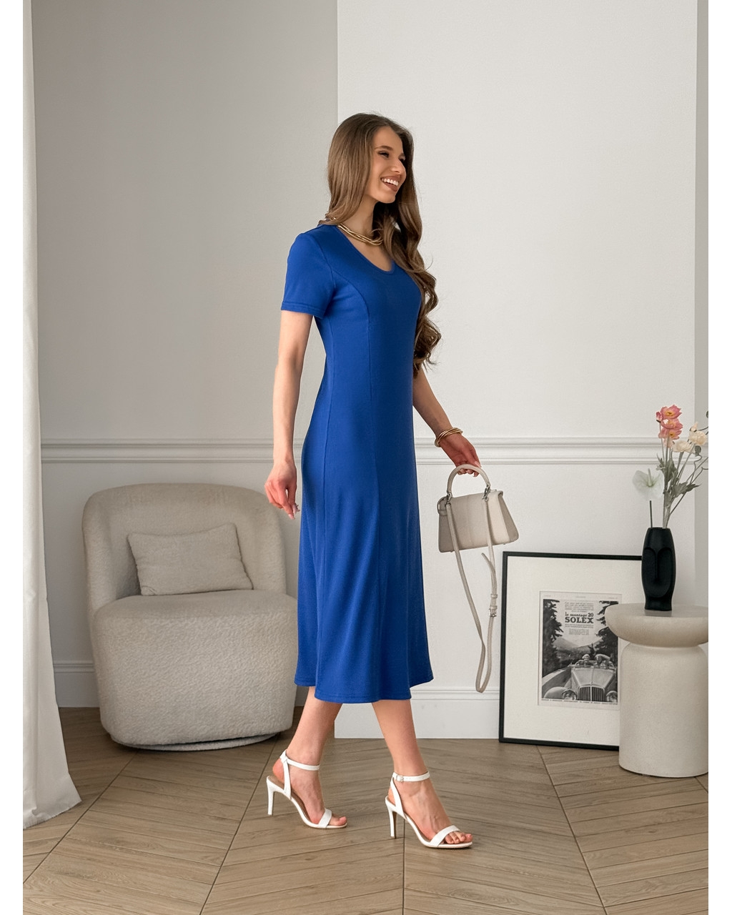 Довга сукня-футболка в рубчик синя Zara 700001847