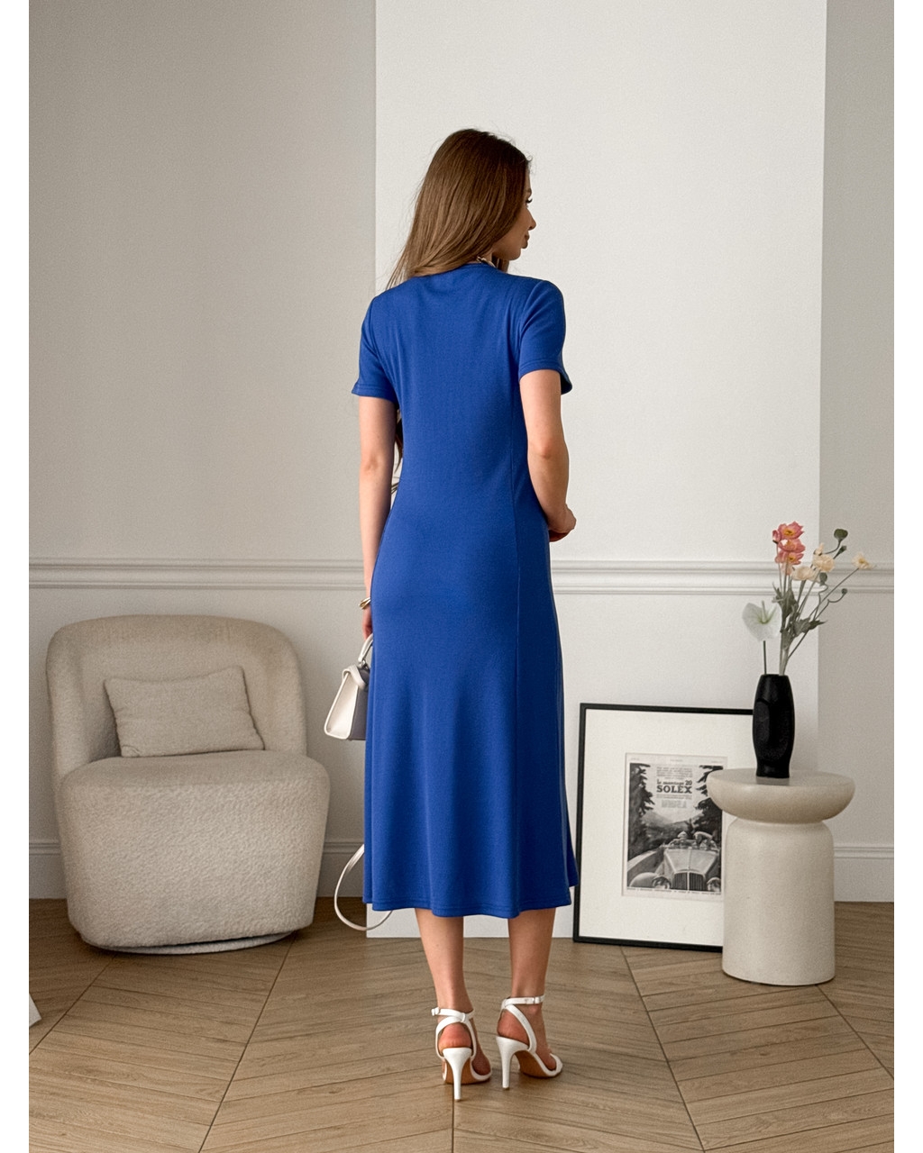 Довга сукня-футболка в рубчик синя Zara 700001847