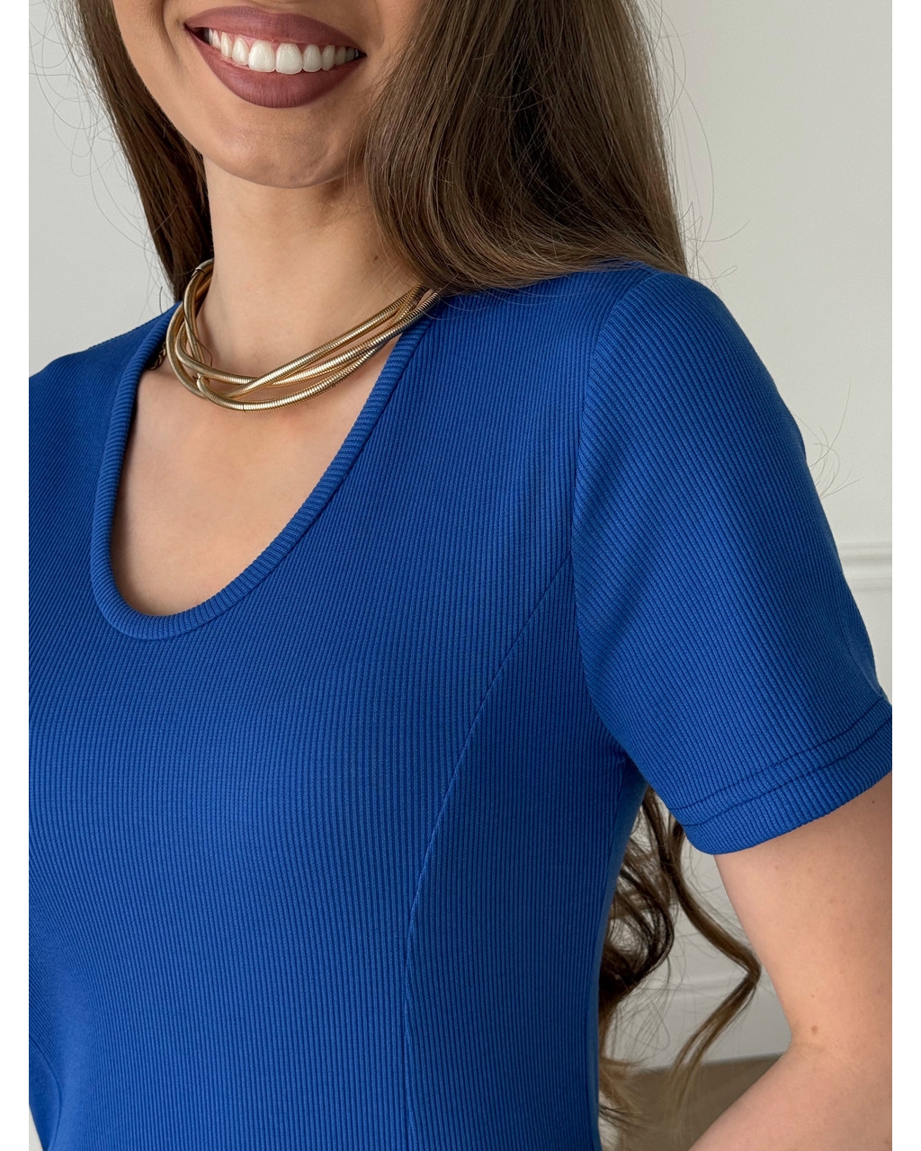 Довга сукня-футболка в рубчик синя Zara 700001847