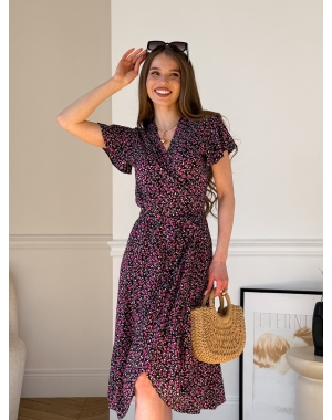 Сукня на запах у квітку зі штапелю чорна Vicenza 700002204