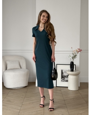 Довга сукня-поло в рубчик зелена Bergamo 700002245