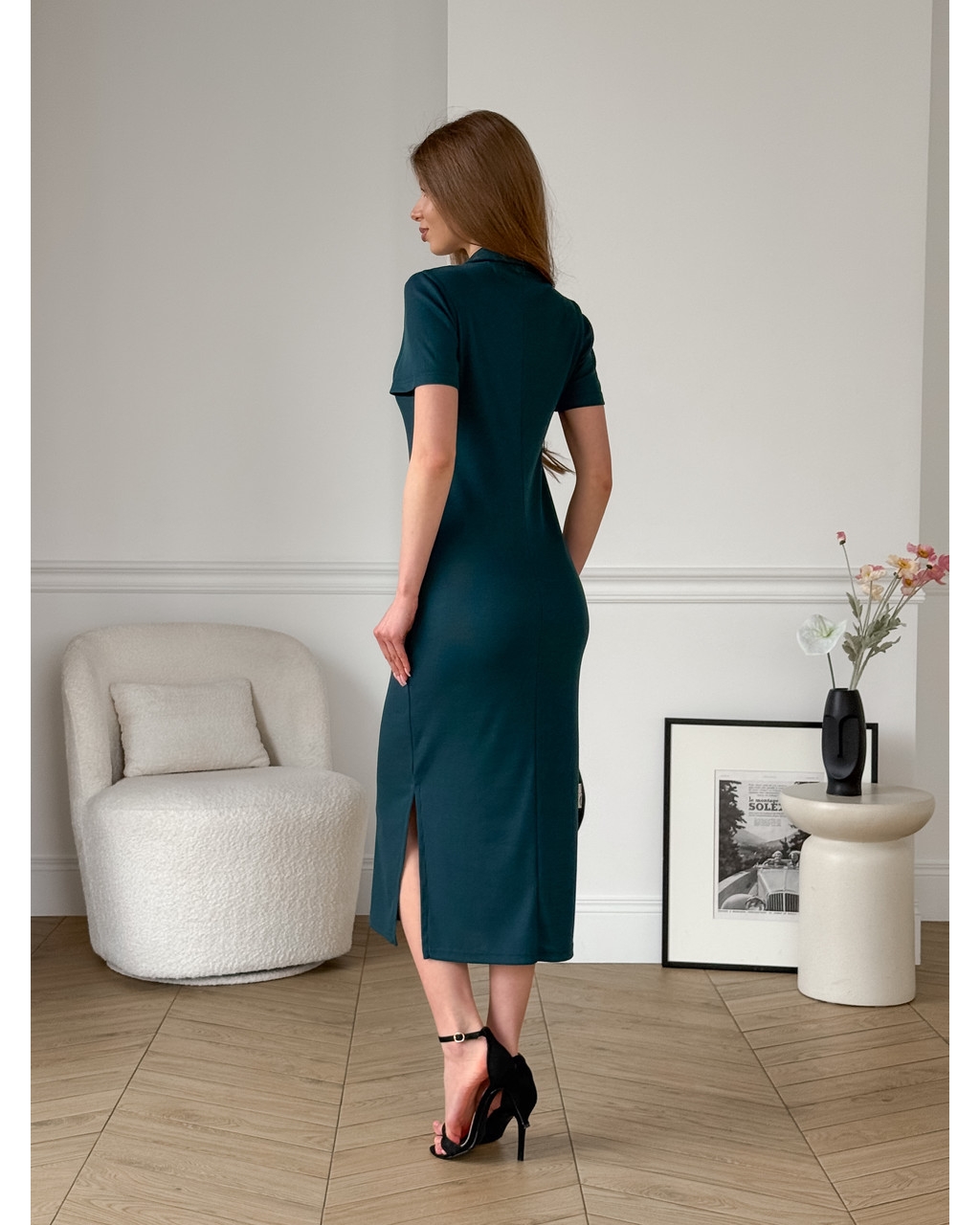 Довга сукня-поло в рубчик зелена Bergamo 700002245