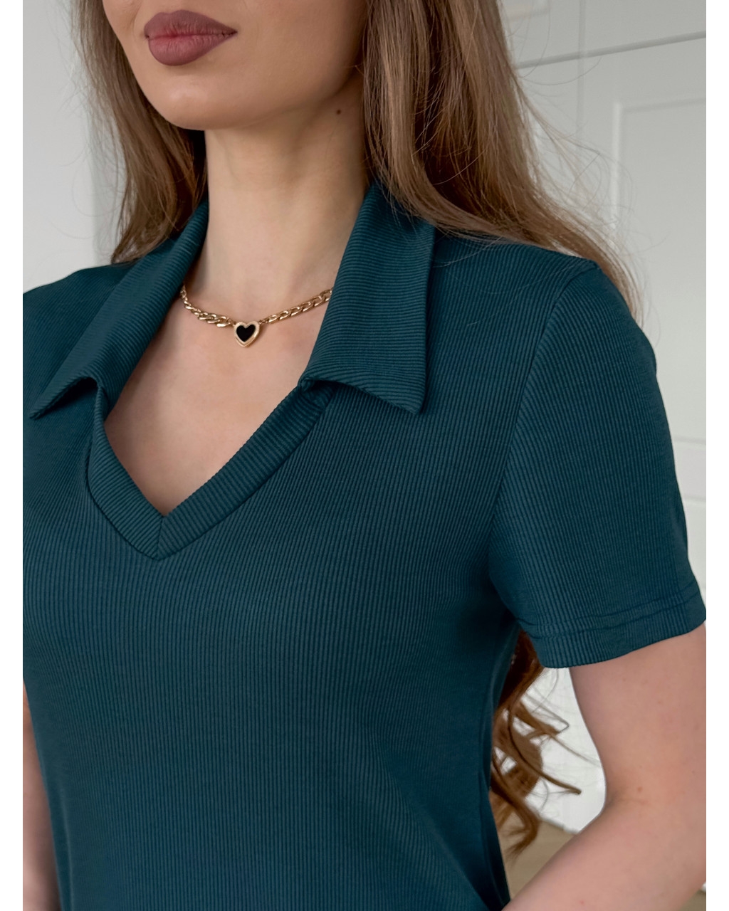 Довга сукня-поло в рубчик зелена Bergamo 700002245