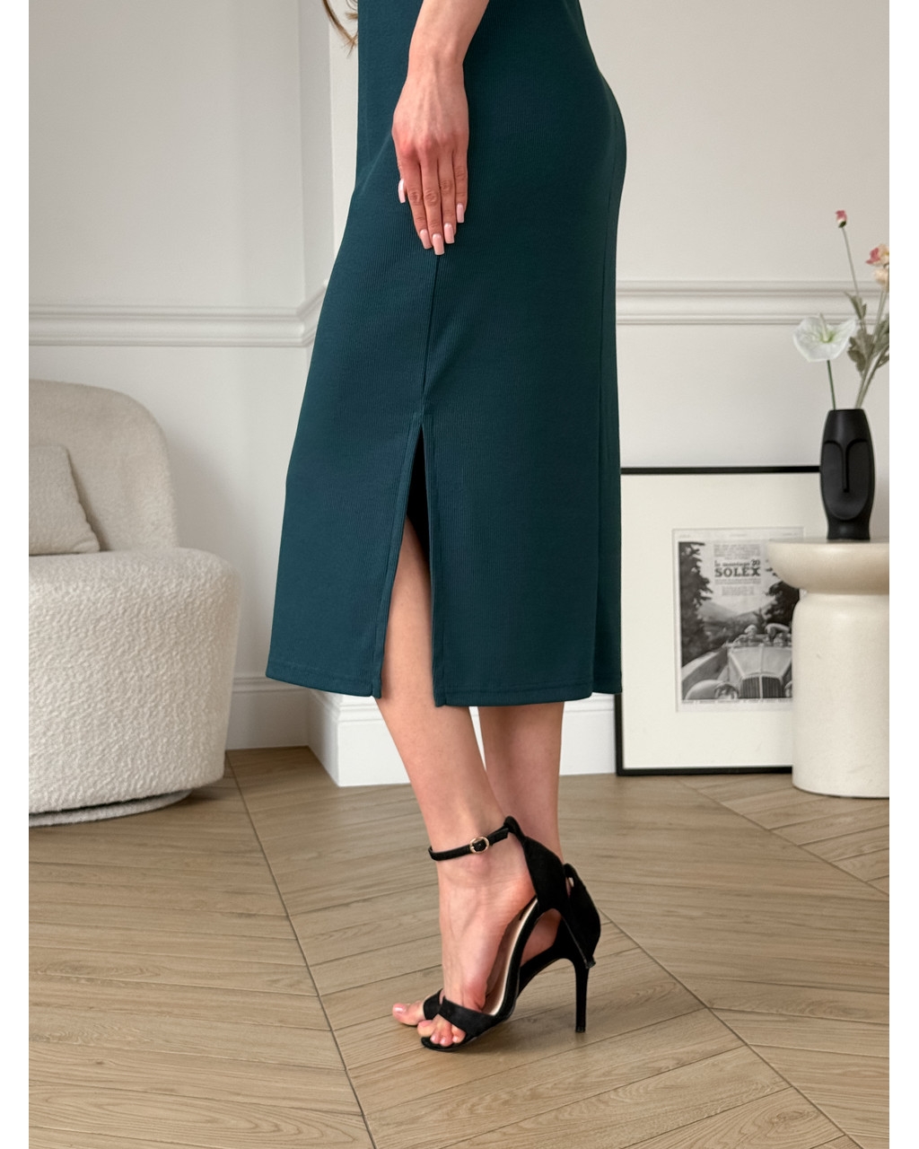 Довга сукня-поло в рубчик зелена Bergamo 700002245