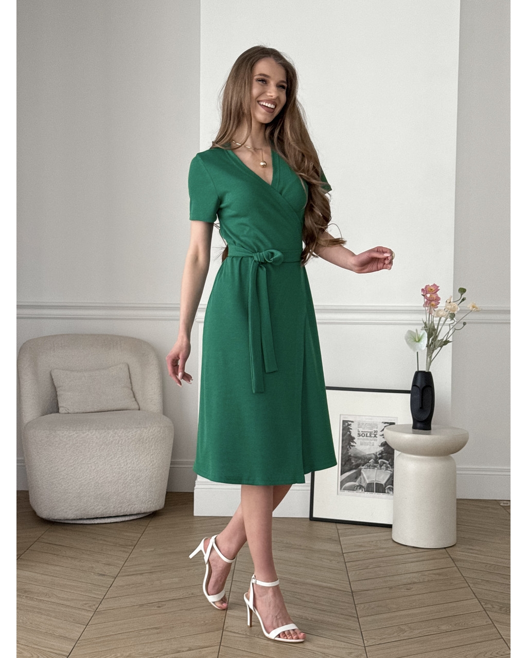 Сукня на запах в рубчик зелена Zocca 700001868