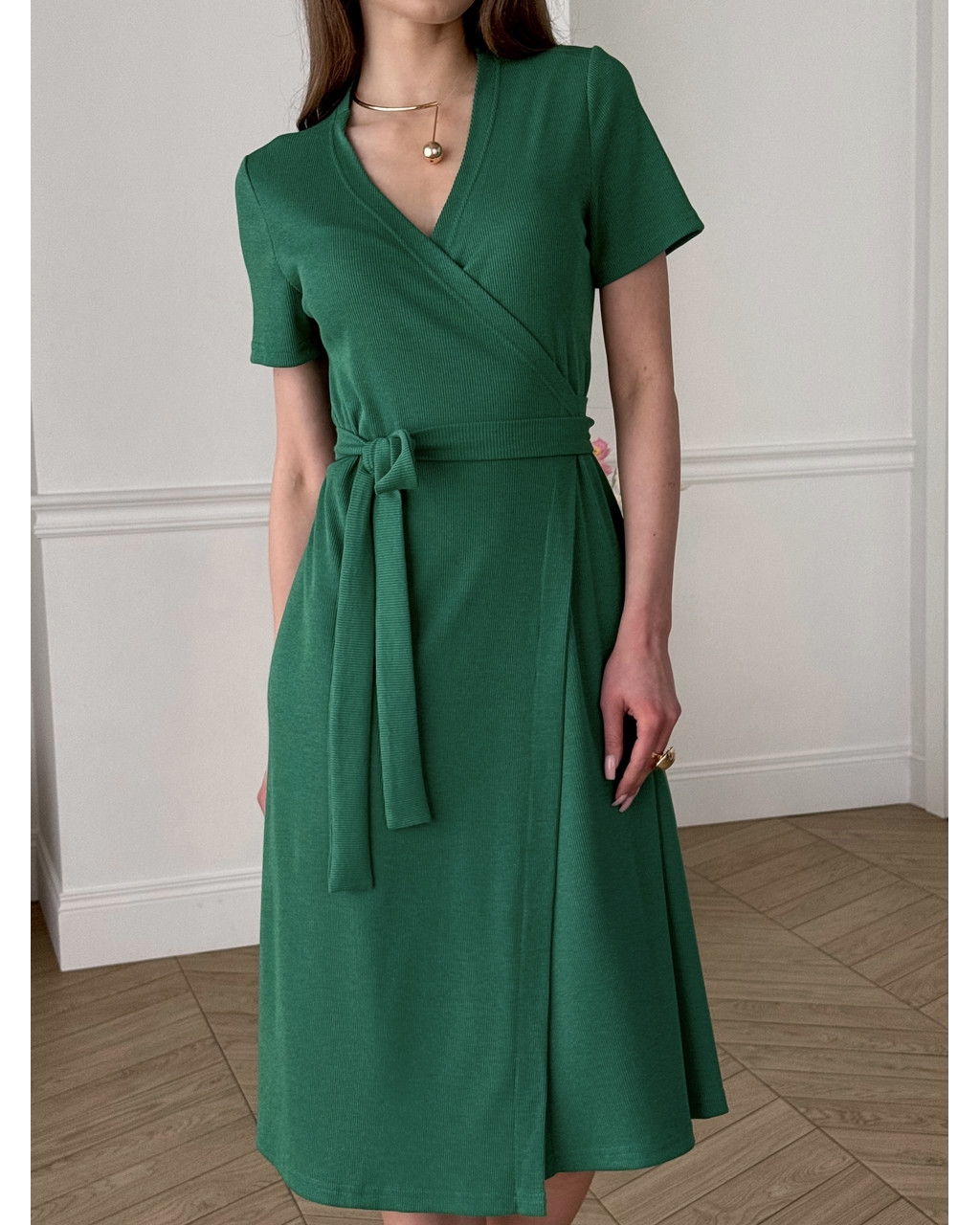 Сукня на запах в рубчик зелена Zocca 700001868