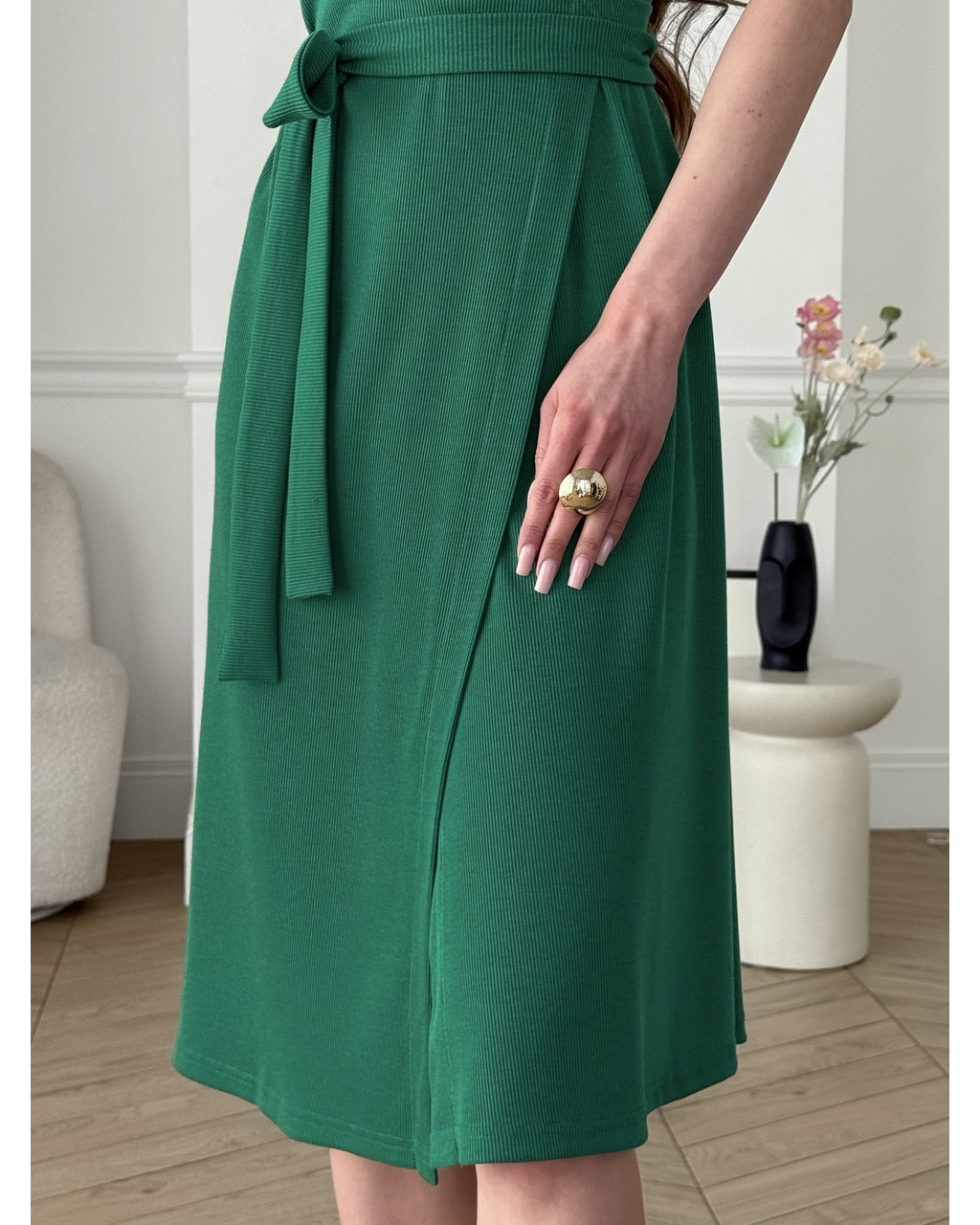 Сукня на запах в рубчик зелена Zocca 700001868