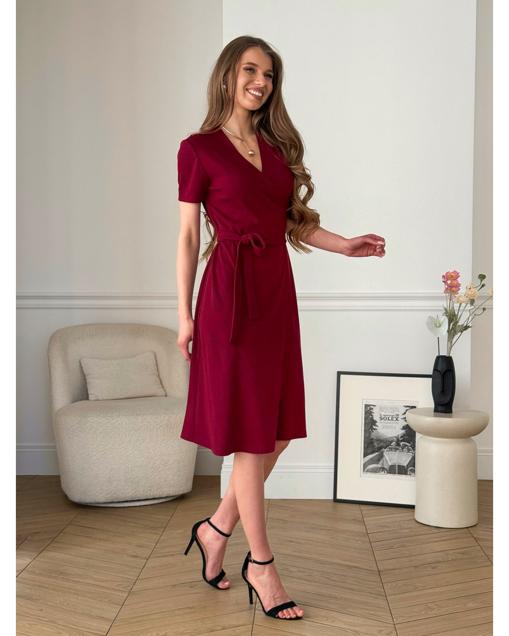 Сукня на запах в рубчик бордова Zocca 700001870