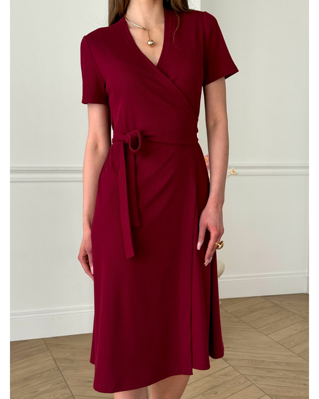 Сукня на запах в рубчик бордова Zocca 700001870