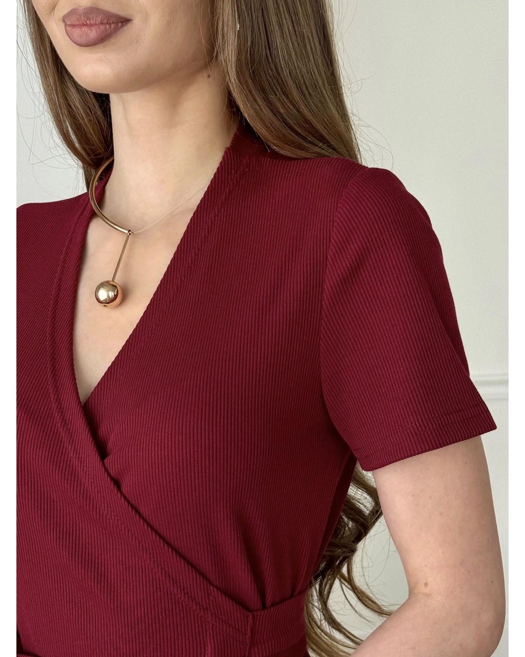 Сукня на запах в рубчик бордова Zocca 700001870