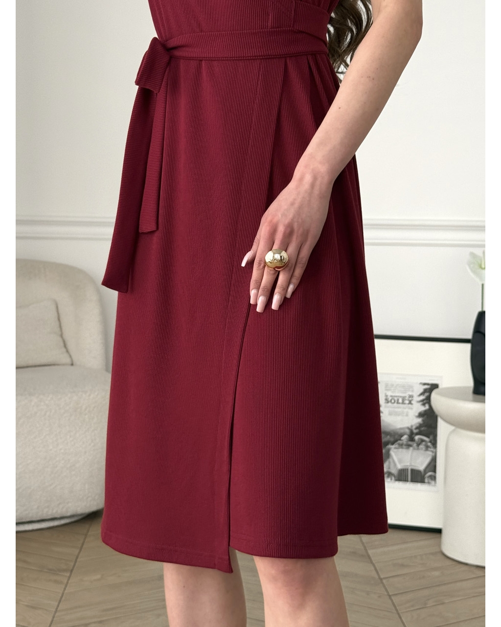 Сукня на запах в рубчик бордова Zocca 700001870