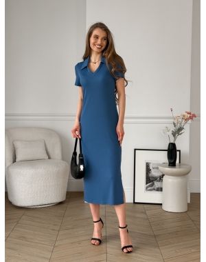 Довга сукня-поло в рубчик синя Bergamo 700002243