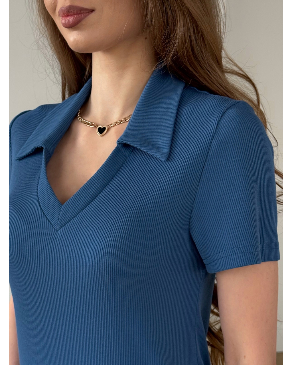 Довга сукня-поло в рубчик синя Bergamo 700002243