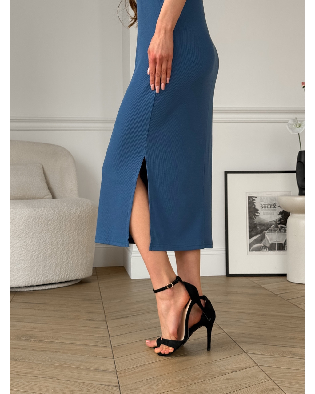 Довга сукня-поло в рубчик синя Bergamo 700002243