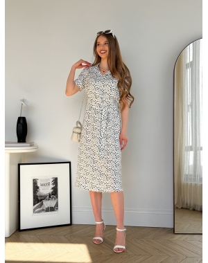 Сукня з комірцем у квіточку зі штапелю біла Tapi 700002223