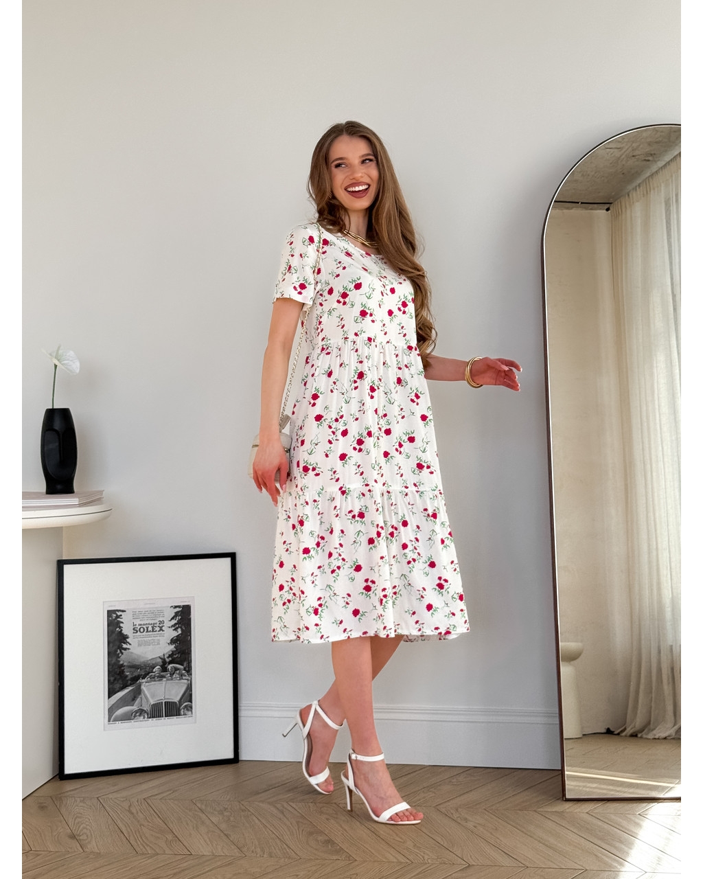 Летнее платье из штапеля в цветочек белое Kazerta 700001888