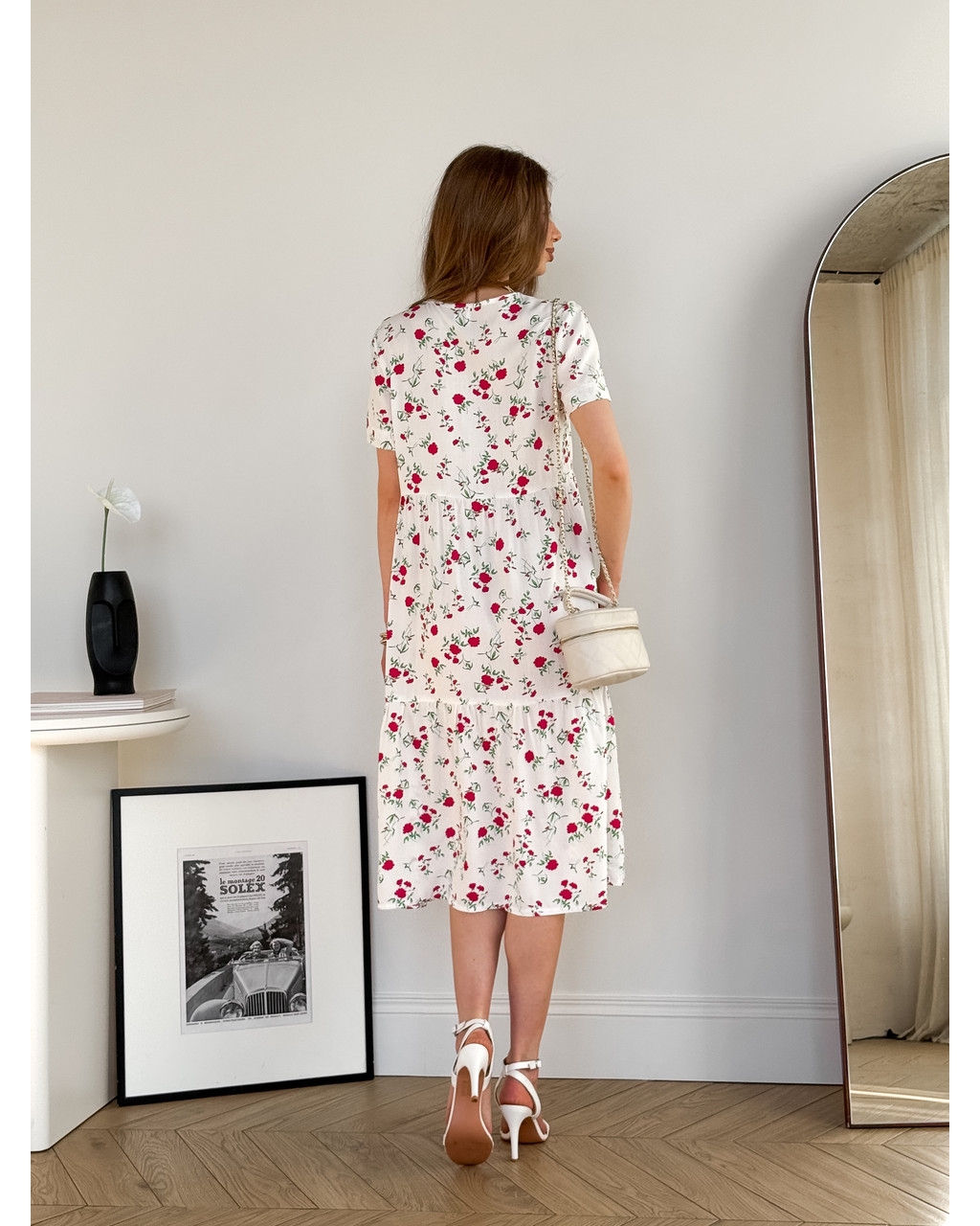 Летнее платье из штапеля в цветочек белое Kazerta 700001888