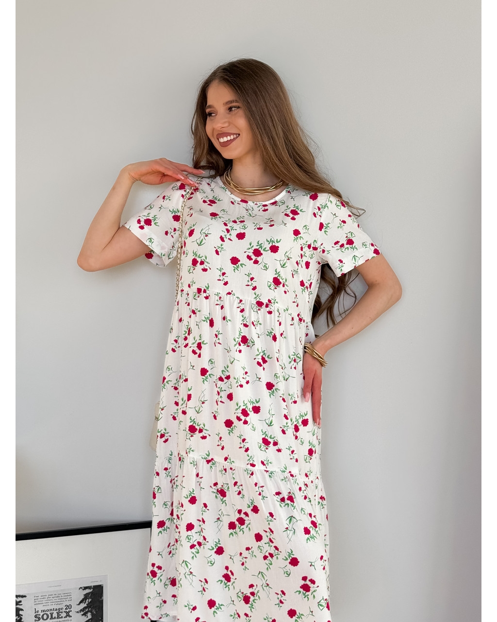 Летнее платье из штапеля в цветочек белое Kazerta 700001888