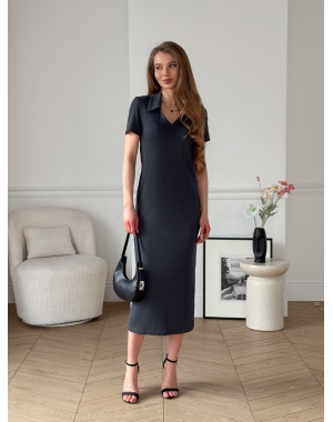 Длинное платье-поло в рубчик серая Bergamo 700002244